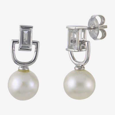 White Cultured Freshwater Pearl Sterling Silver Drop Earrings