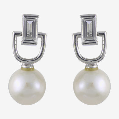 White Cultured Freshwater Pearl Sterling Silver Drop Earrings