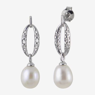 White Cultured Freshwater Pearl Sterling Silver Drop Earrings