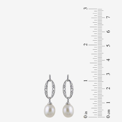 White Cultured Freshwater Pearl Sterling Silver Drop Earrings