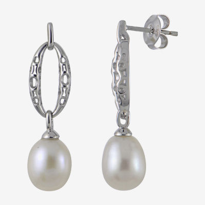 White Cultured Freshwater Pearl Sterling Silver Drop Earrings