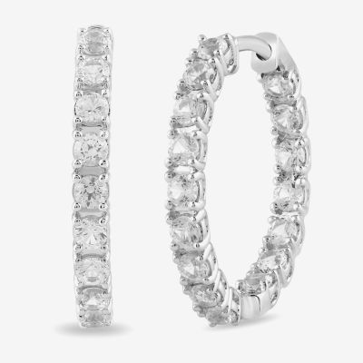 Lab Created White Sapphire Sterling Silver 6.3mm Hoop Earrings