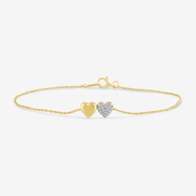 10K Gold 7.25 Inch Rope Heart Chain Bracelet