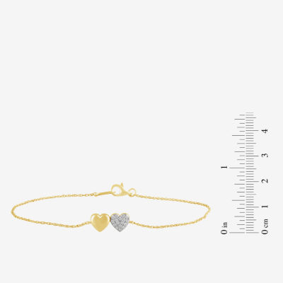 10K Gold 7.25 Inch Rope Heart Chain Bracelet