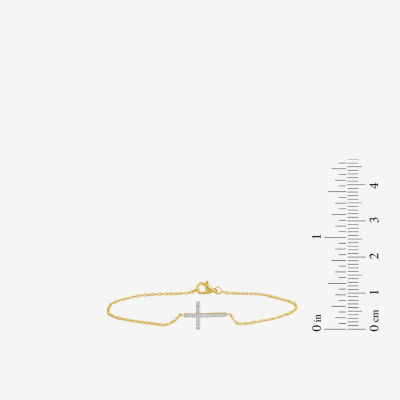 1/10 Ct. T.W. Sideways Cross Womens 10K Gold 7.25 Inch Rope Cross Chain Bracelet