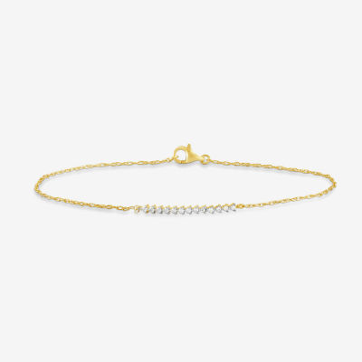 Womens 10K Gold 7.25 Inch Rope Bar Chain Bracelet