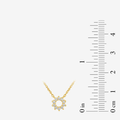 Womens 1/10 CT. T.W. Lab Grown White Diamond 10K Gold Circle Sunburst Pendant Necklace