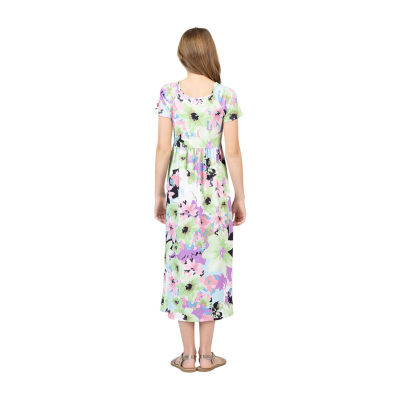 24sevenkid Big Girls Short Sleeve Floral Maxi Dress