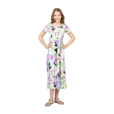 24sevenkid Big Girls Short Sleeve Floral Maxi Dress