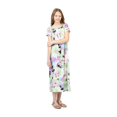 24sevenkid Big Girls Short Sleeve Floral Maxi Dress