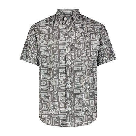 ANGLR Casual Woven Aloha Blueprint Mens Moisture Wicking Classic Fit Short Sleeve Button-Down Shirt, X-large, Gray