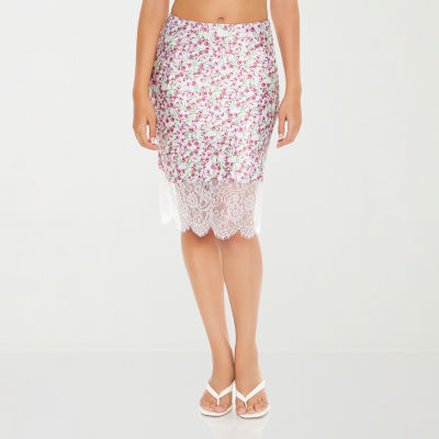 Forever 21 Mesh And Lace Printed Midi Skirt Womens Mid Rise A-Line Skirt-Juniors