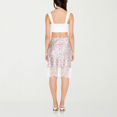 Forever 21 Mesh And Lace Printed Midi Skirt Womens Mid Rise A-Line Skirt-Juniors