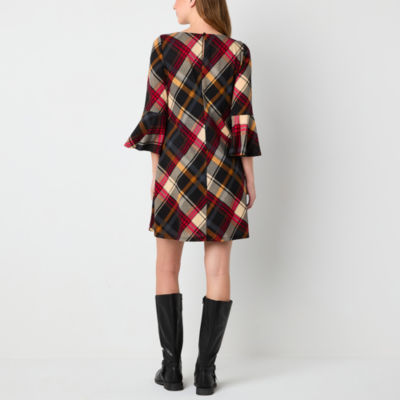 Jessica Howard Plaid Womens Petite 3/4 Sleeve Shift Dress