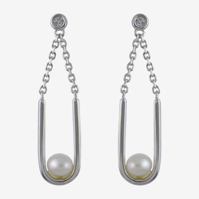 White Cultured Freshwater Pearl Sterling Silver Drop Earrings