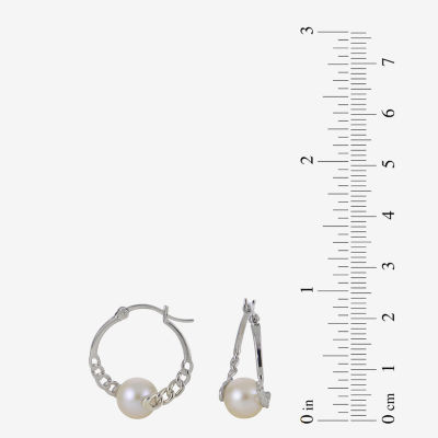 White Cultured Freshwater Pearl Sterling Silver 20mm Hoop Earrings