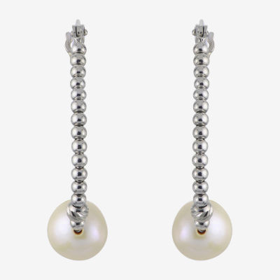 White Cultured Freshwater Pearl Sterling Silver 32mm Hoop Earrings