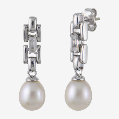 White Cultured Freshwater Pearl Sterling Silver Drop Earrings