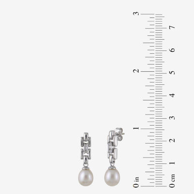 White Cultured Freshwater Pearl Sterling Silver Drop Earrings