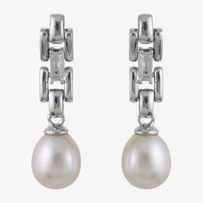 White Cultured Freshwater Pearl Sterling Silver Drop Earrings