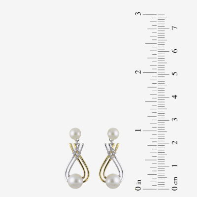 White Cultured Freshwater Pearl 14K Two Tone Gold Over Silver Drop Earrings