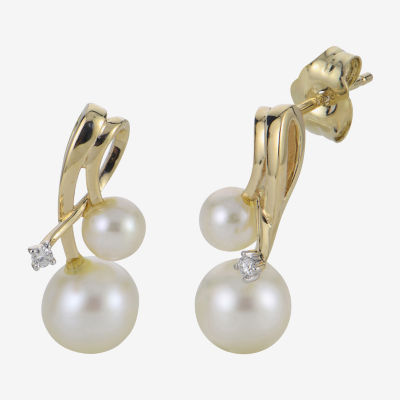 Diamond Accent White Cultured Freshwater Pearl 14K Gold Drop Earrings