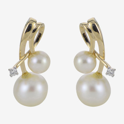 Diamond Accent White Cultured Freshwater Pearl 14K Gold Drop Earrings