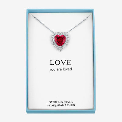 Womens Lab Created Red Ruby Sterling Silver Heart Pendant Necklace