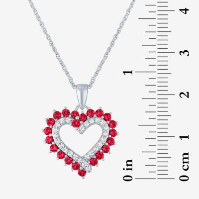 Womens Lab Created Red Ruby Sterling Silver Heart Pendant Necklace