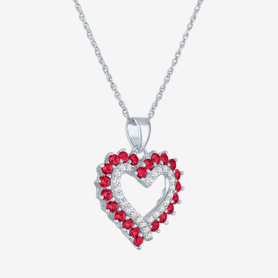 Womens Lab Created Red Ruby Sterling Silver Heart Pendant Necklace