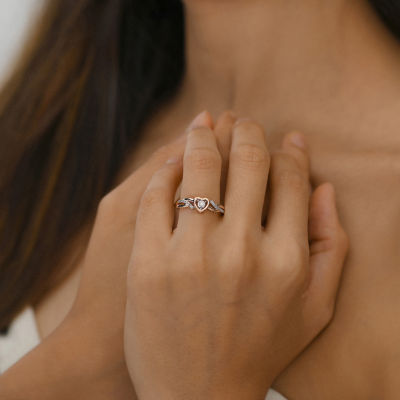 Promise My Love Womens 1/10 CT. T.W. Natural White Diamond 10K Rose Gold Heart Promise Ring