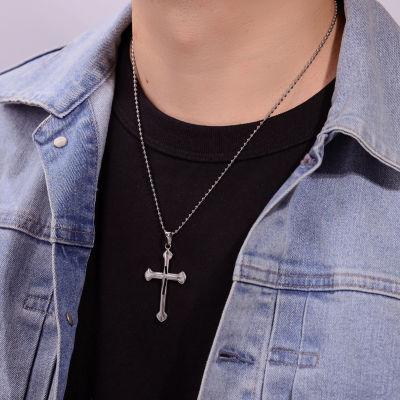 Mens Stainless Steel Cross Pendant Necklace