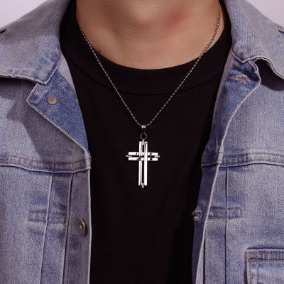 Mens Stainless Steel Cross Pendant Necklace