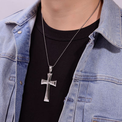 Mens Stainless Steel Triple Layer Cross Pendant