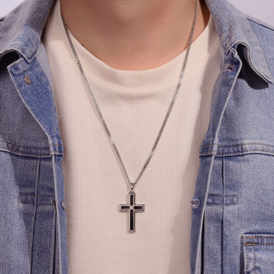 Mens Diamond Accent Two-Tone Stainless Steel Cross Pendant Necklace