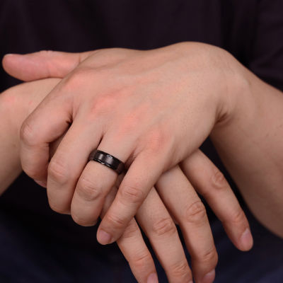 Mens Black Zirconium Band Ring with Diamond Texture