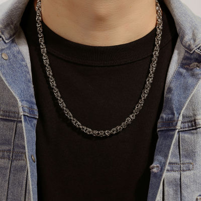 Mens Stainless Steel 24" 7mm Byzantine Chain 