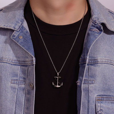 Mens Stainless Steel Anchor Cross Pendant Necklace