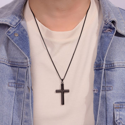Mens Stainless Steel Cross 24 Inch Pendant Necklace