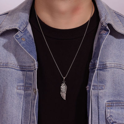 Mens Stainless Steel Wing Pendant Necklace