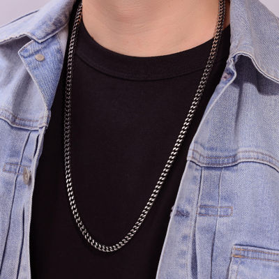 Mens Antique Finish Stainless Steel & Black IP Foxtail Chain Necklace