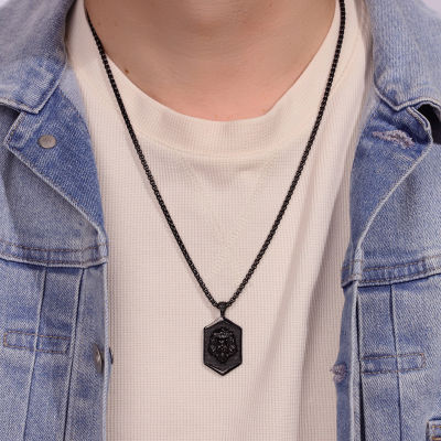 Lion Mens Stainless Steel Dog Tag 24 Inch Pendant Necklace