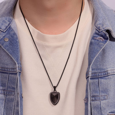 Shield Mens Stainless Steel Pendant Necklace