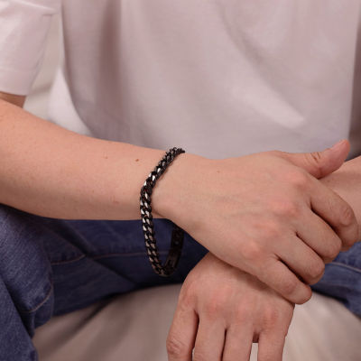 Mens Stainless Steel 9 Inch Solid Curb Chain Bracelet