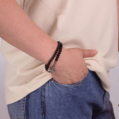 Mens Black Stainless Steel Wrap Bracelet