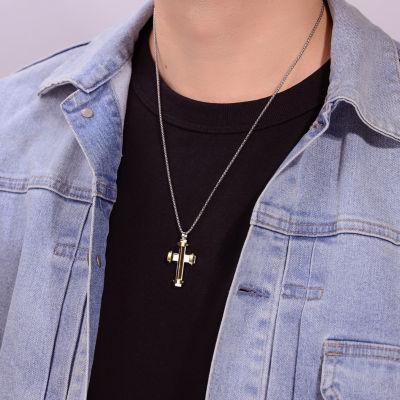 Mens Stainless Steel Cross 24 Inch Pendant Necklace