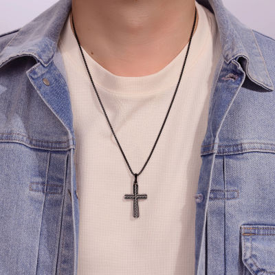 Mens Sterling Silver Cross Pendant Necklace