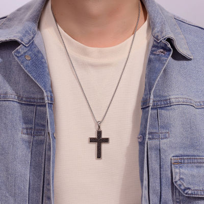 Mens Stainless Steel Cross 24 Inch Pendant Necklace