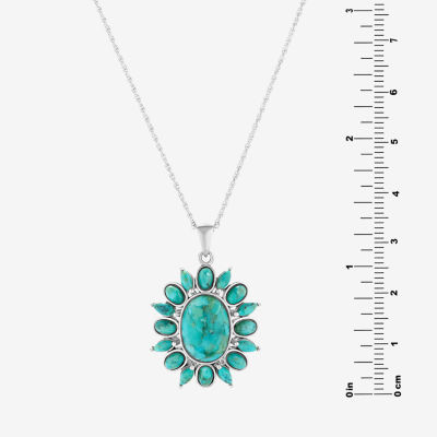 Womens Blue Turquoise Sterling Silver Oval Marquise Pendant Necklace