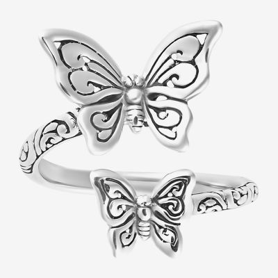 Bali Inspired Womens Sterling Silver Butterfly Bypass  Cocktail Ring